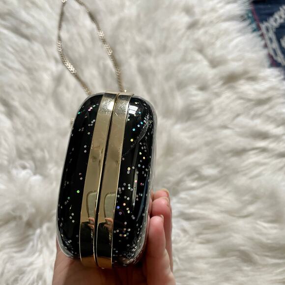 Halston Heritage Acrylic Glitter Clutch Shoulder Bag Clutch Sparkles Hard Shell - Picture 5 of 13